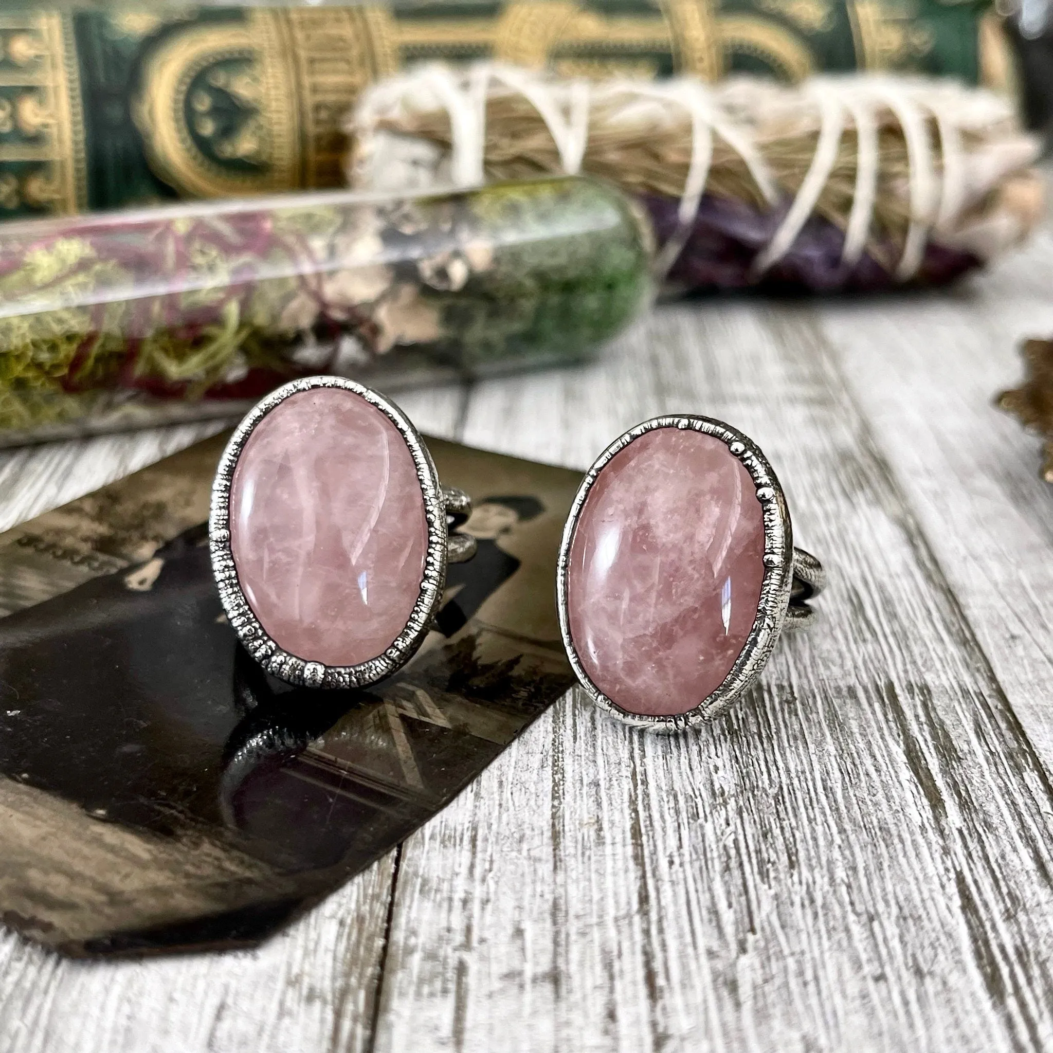 Pink Rose Quartz Ring in Fine Silver Size 6 7 8 9  / Foxlark Collection