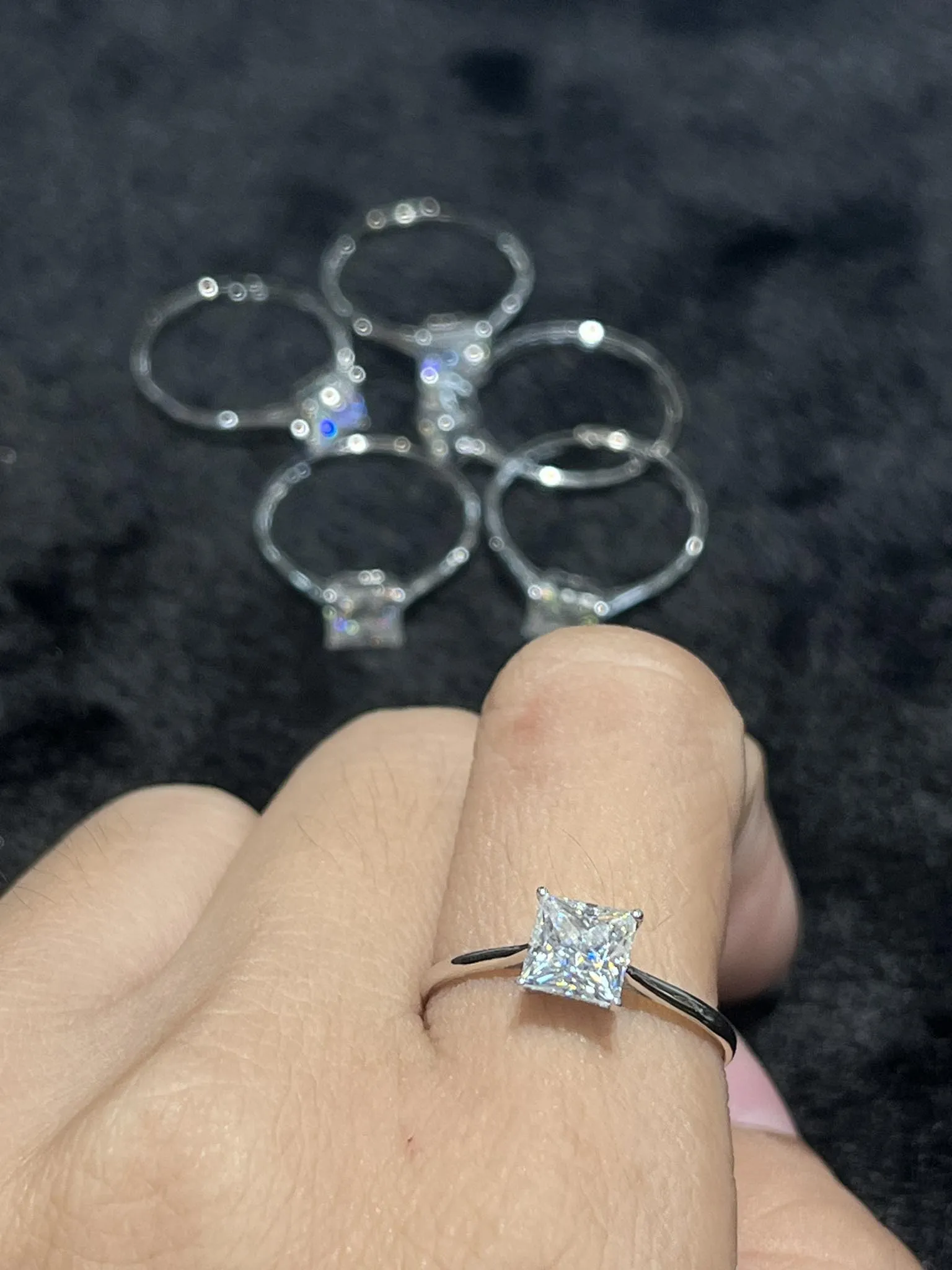 Princess Moissanite Engagement White Gold Adjustable