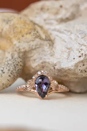 Purple tanzanite engagement ring, nature inspired gold proposal ring with diamonds / Amelia