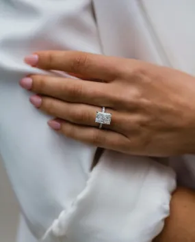 Radiant Cut Moissanite Diamond Under Halo Of Round Moissanite Diamond Ring