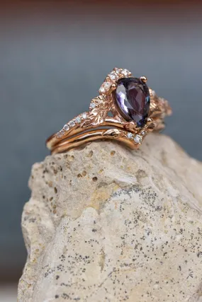 READY TO SHIP: Amelia bridal ring set in 14K rose gold, natural tanzanite 9x6 mm, moissanites, RING SIZE - 7 US