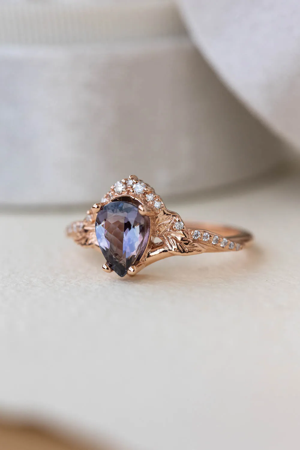 READY TO SHIP: Amelia ring in 14K rose gold, natural tanzanite 9x6 mm, moissanites, RING SIZE - 7 US