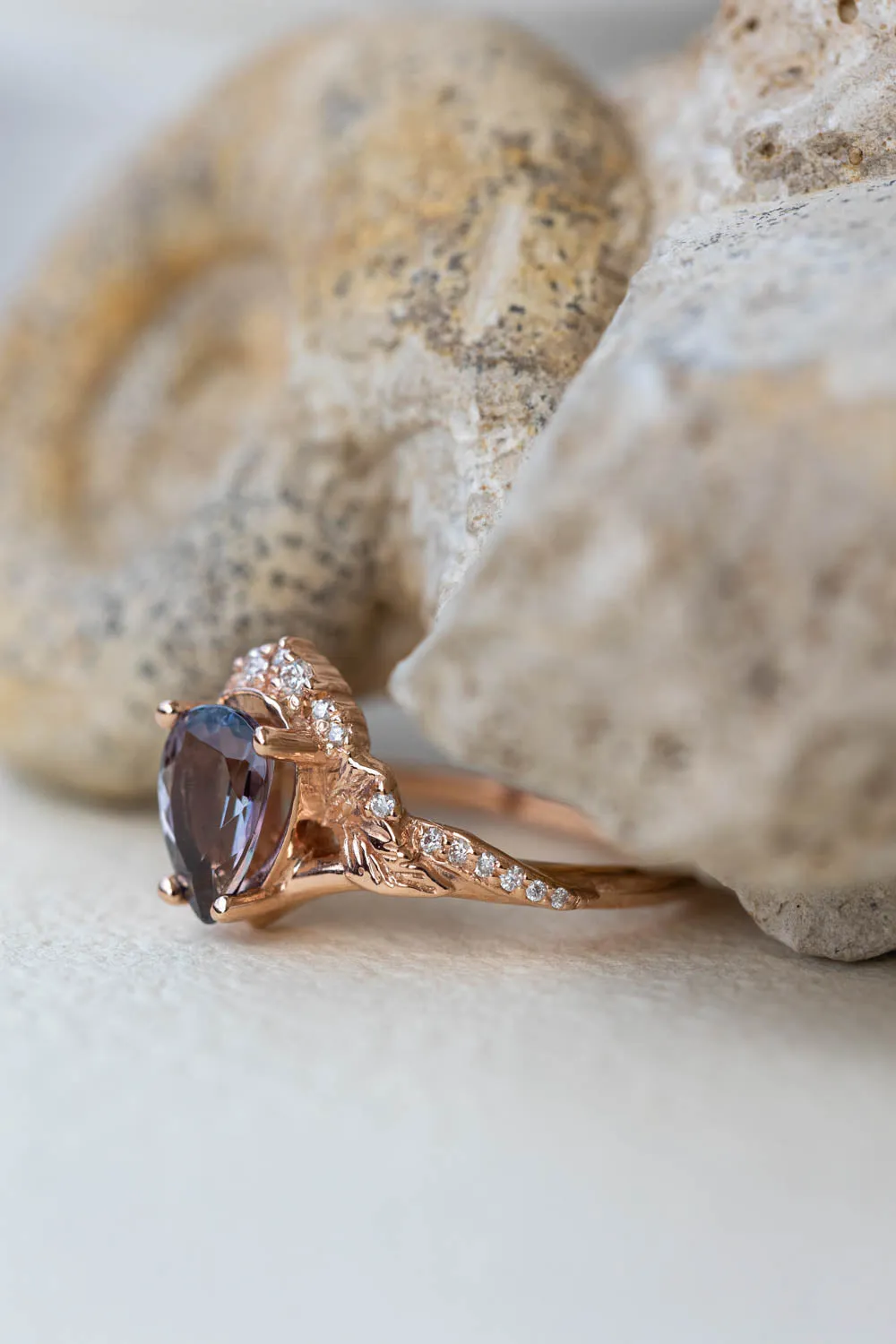 READY TO SHIP: Amelia ring in 14K rose gold, natural tanzanite 9x6 mm, moissanites, RING SIZE - 7 US