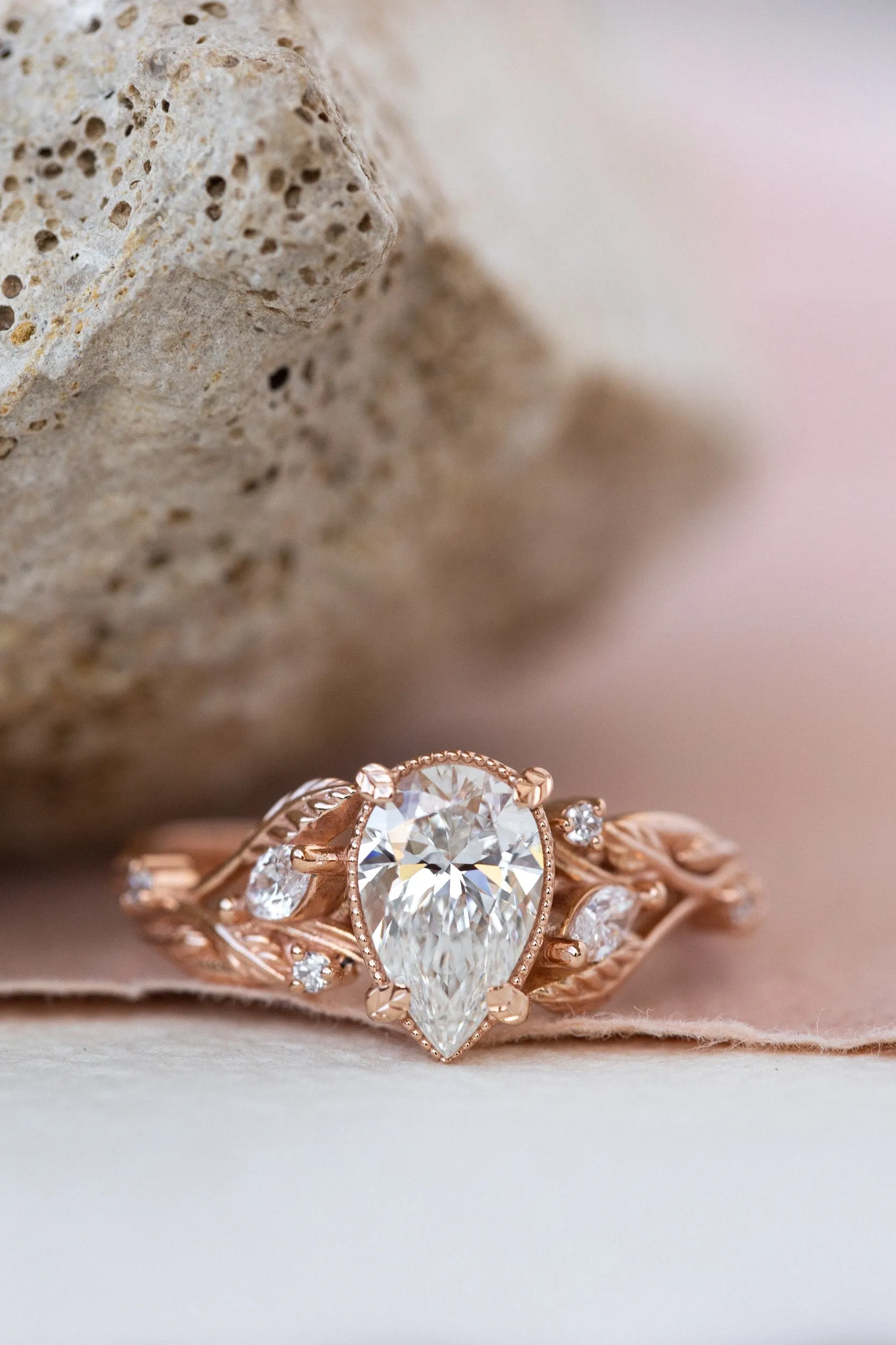 READY TO SHIP: Patricia ring in 14K rose gold, lab grown diamond pear cut 9x6* mm, accents lab grown diamonds, AVAILABLE RING SIZES: 5.5-8US