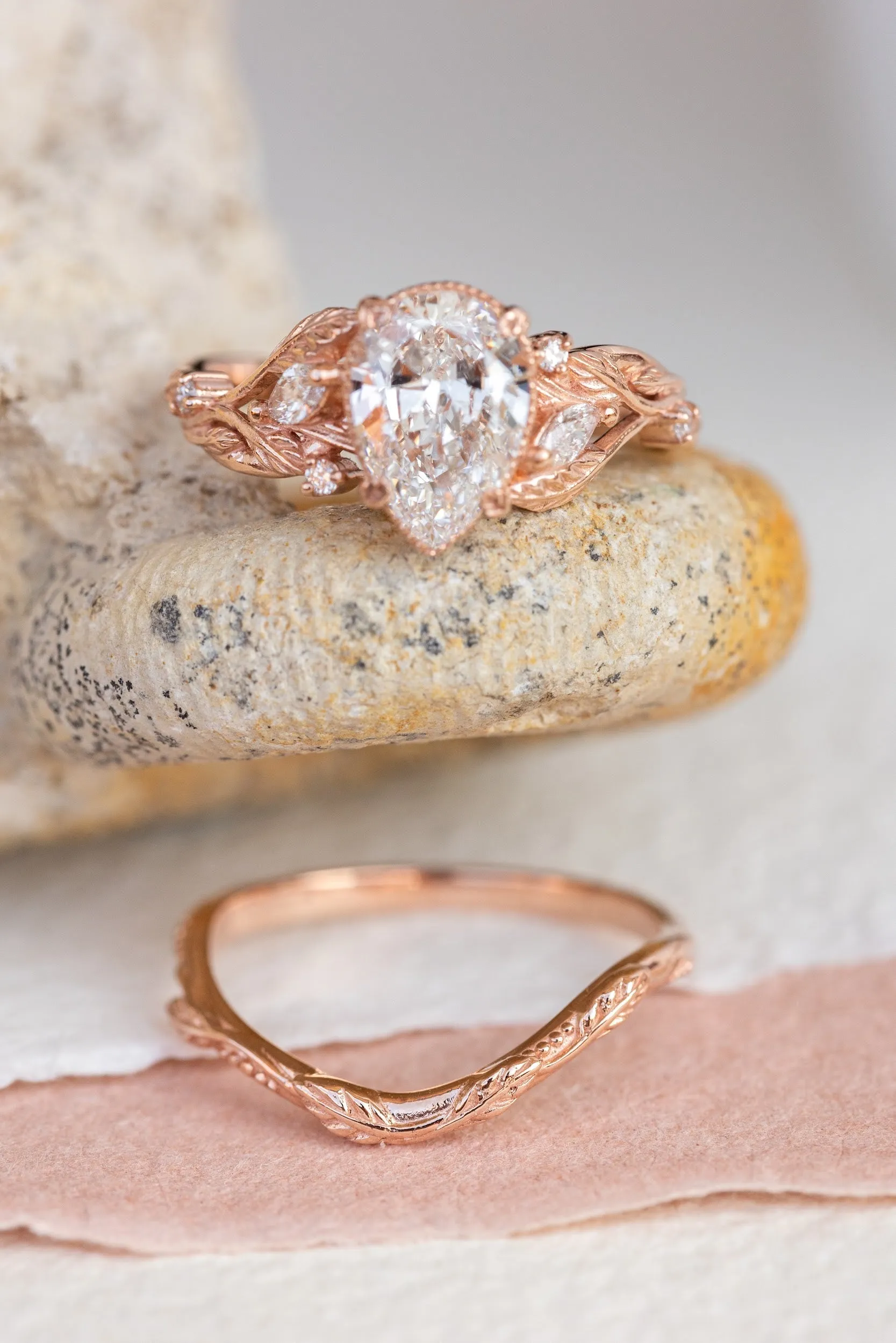 READY TO SHIP: Patricia ring in 14K rose gold, lab grown diamond pear cut 9x6* mm, accents lab grown diamonds, AVAILABLE RING SIZES: 5.5-8US