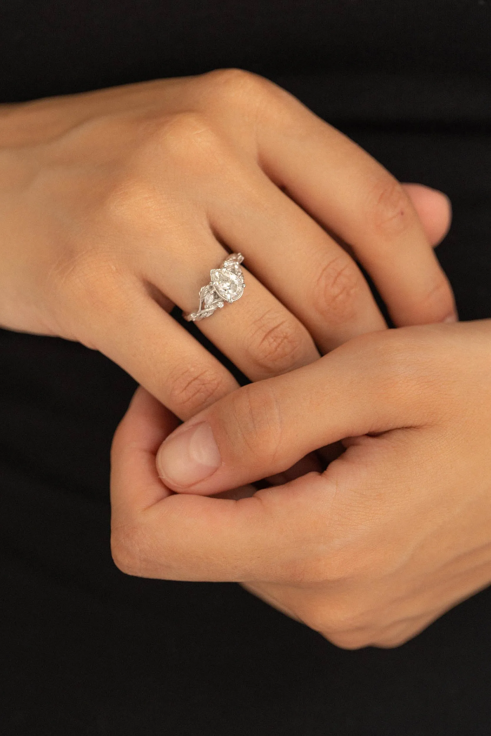 READY TO SHIP: Patricia ring in 14K white gold, lab grown diamond pear cut 8x6 mm, accent lab grown diamonds, AVAILABLE RING SIZES: 6-8US