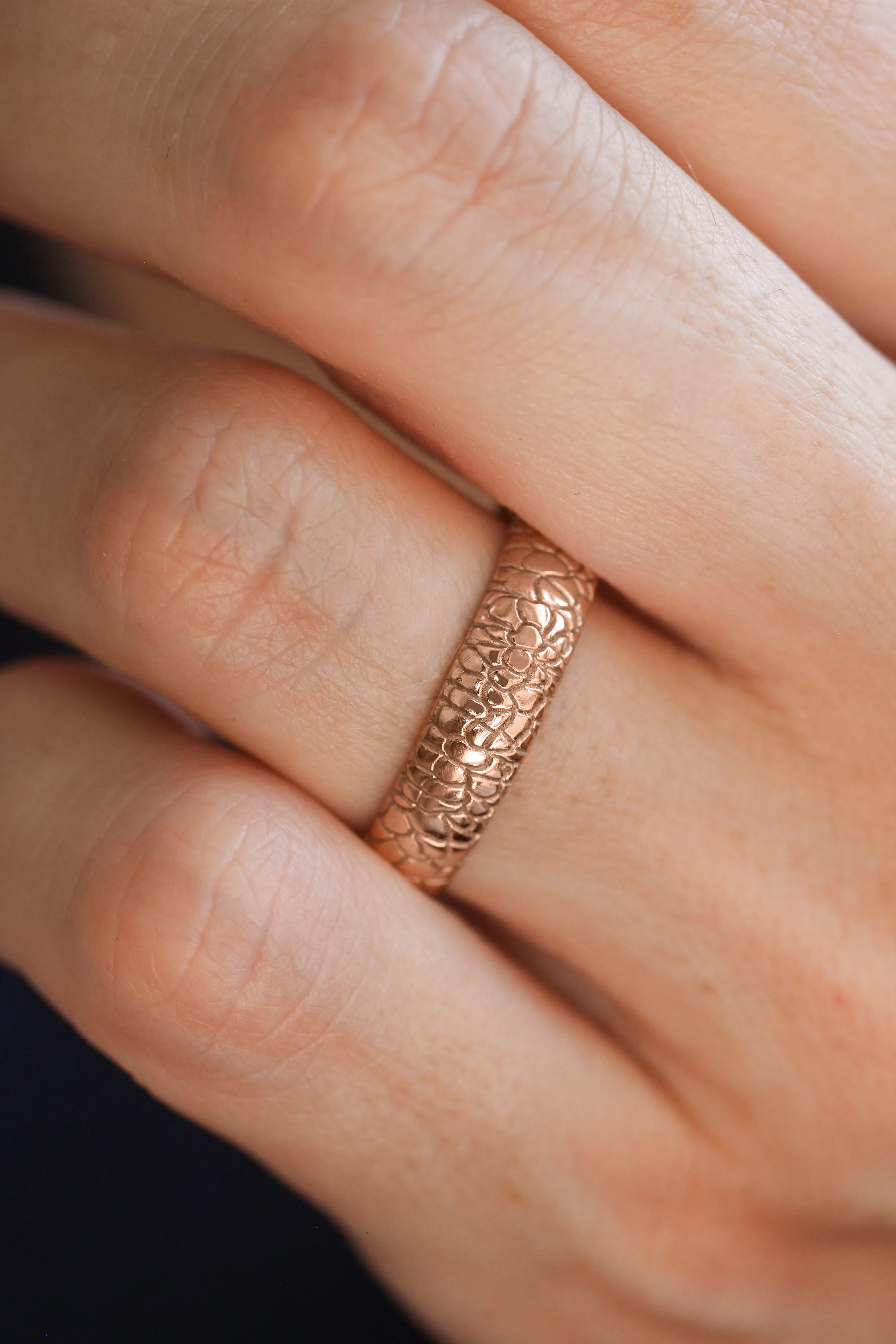 READY TO SHIP: Reptile wedding band in 14K rose gold, RING SIZE 9 US