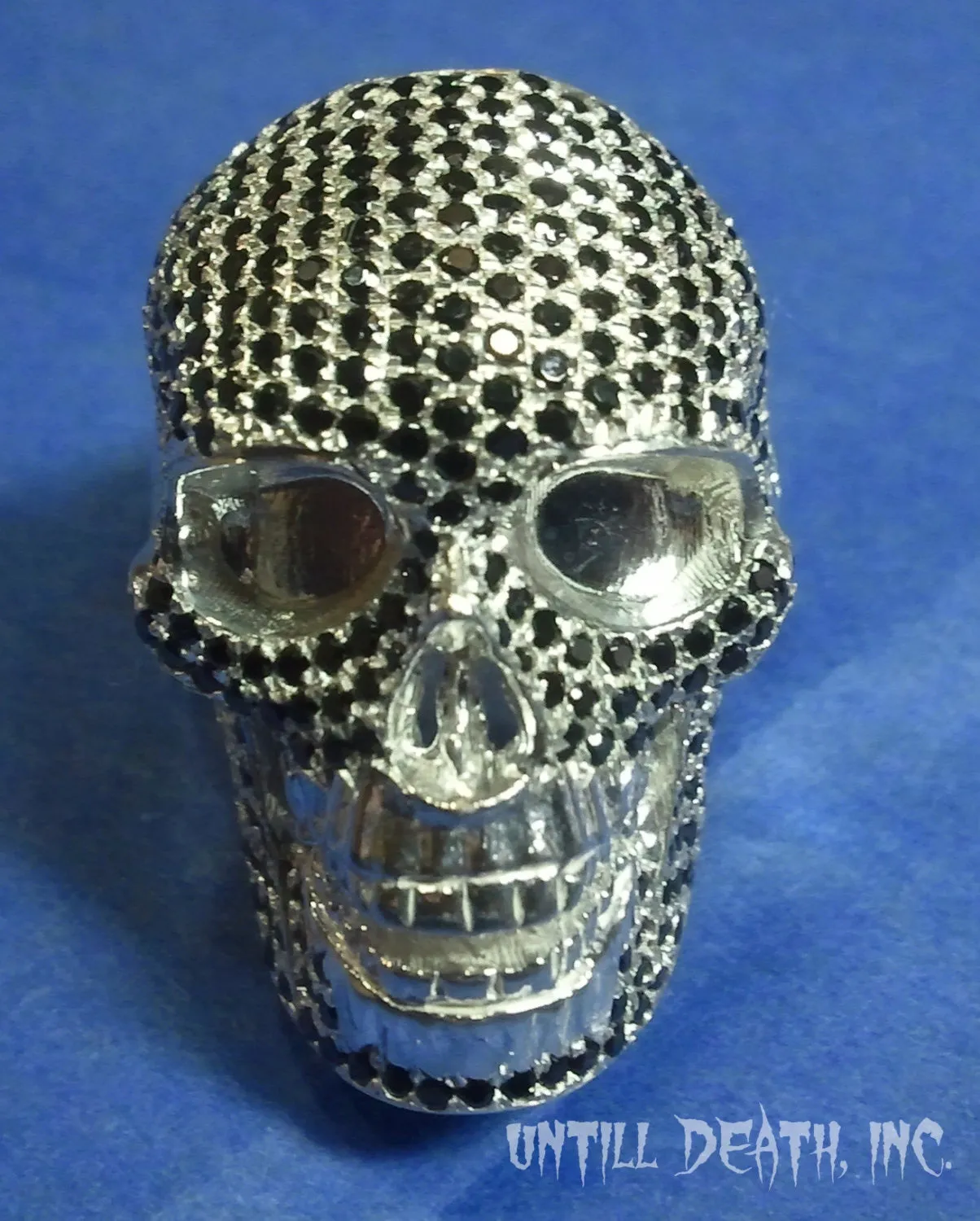 Realistic skull black diamond pave 925 sterling silver mens ring skull ring handmade jewelry