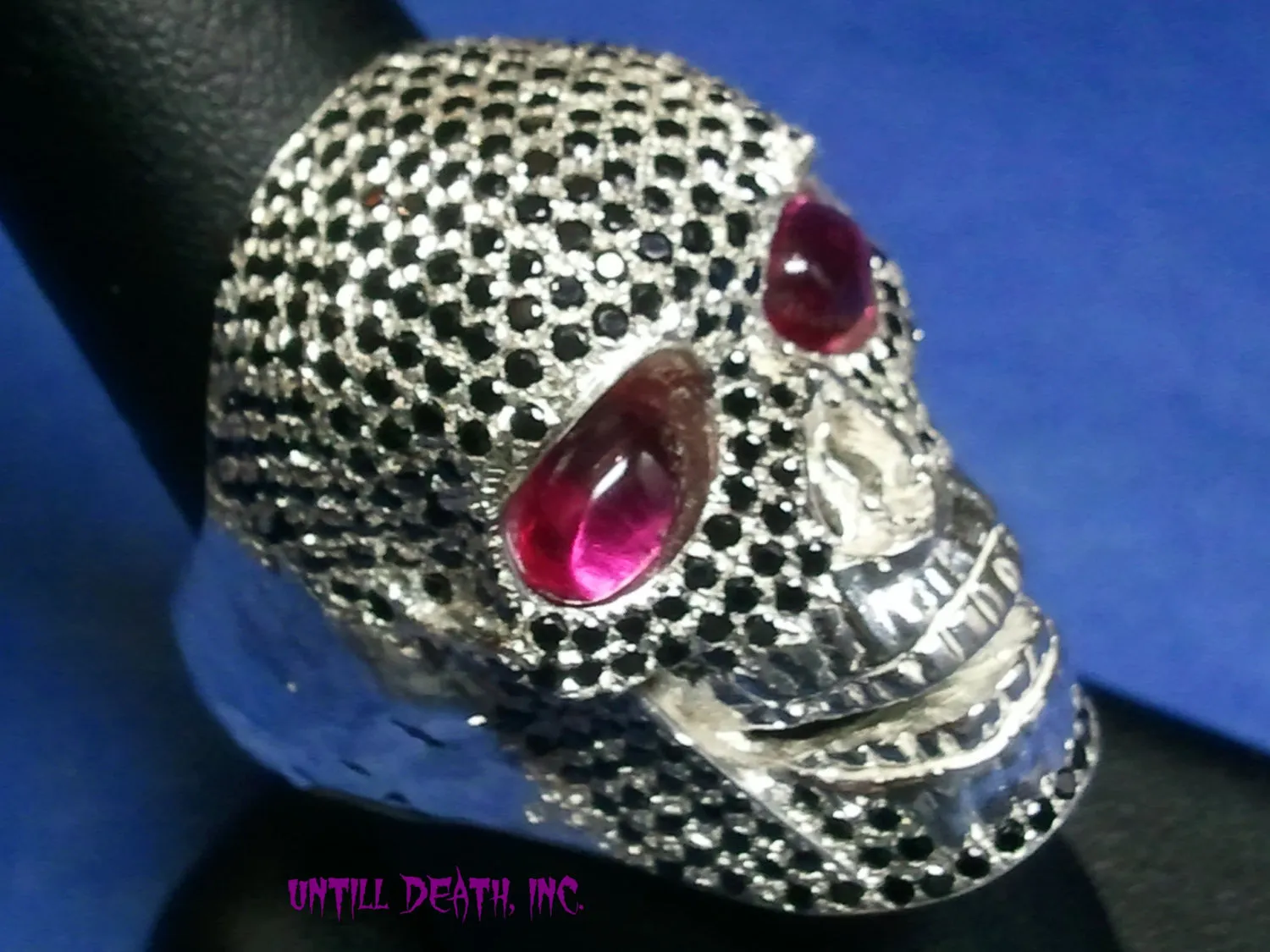 Realistic skull black diamond pave 925 sterling silver mens ring skull ring handmade jewelry