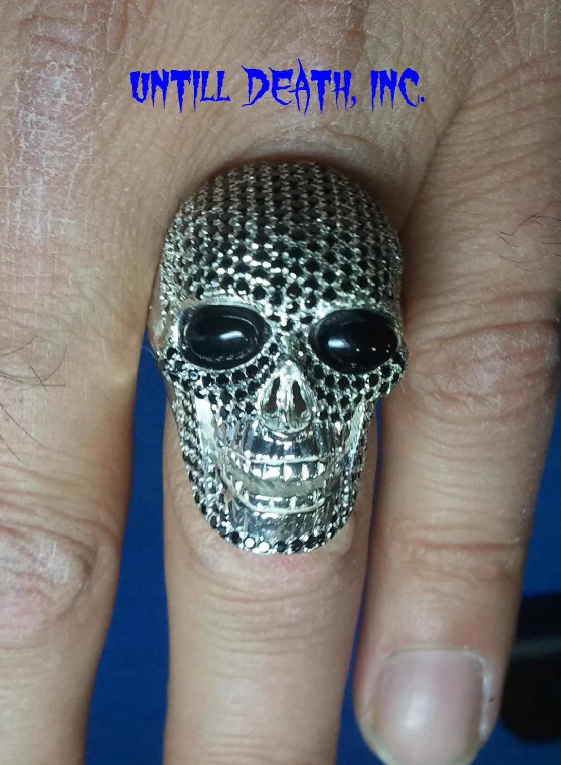 Realistic skull black diamond pave 925 sterling silver mens ring skull ring handmade jewelry