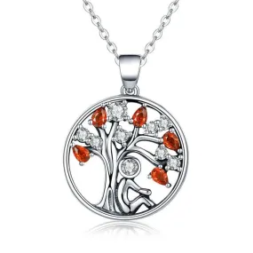 Red Cubic Zirconia Tree of Life Pendant Necklace