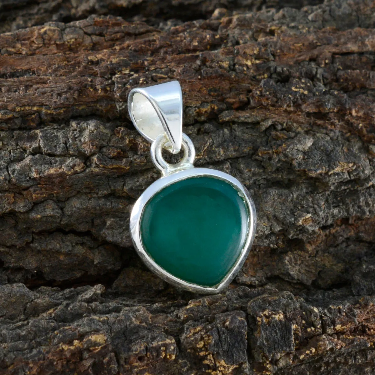 Riyo Aesthetic Gemstone Heart Cabochon Green Green Onyx Sterling Silver Pendant Gift For Handmade