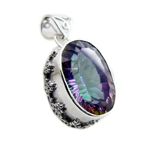 Riyo Bonny Gems Oval Faceted Multi Color Mystic Quartz Silver Pendant Gift For Sister