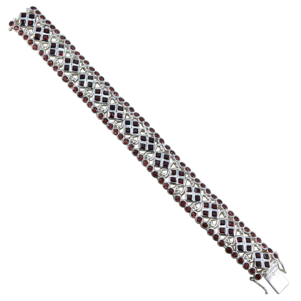 Riyo Classical 925 Sterling Silver Bracelet For Girls Garnet Bracelet Bezel Setting Bracelet with Box With Tongue Link Tennis Bracelet L Size 6-8.5 Inch.