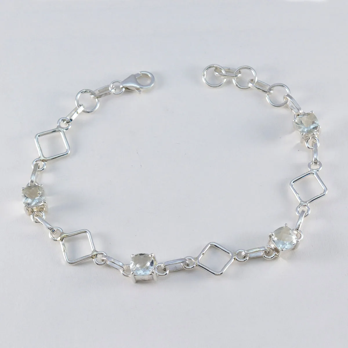 Riyo Dazzling 925 Sterling Silver Bracelet For Girls Green Amethyst Bracelet Prong Setting Bracelet with Fish Hook Link Bracelet L Size 6-8.5 Inch.