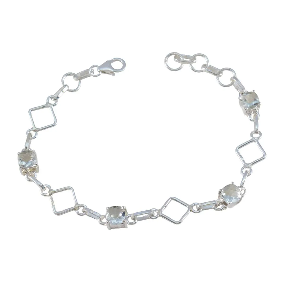 Riyo Dazzling 925 Sterling Silver Bracelet For Girls Green Amethyst Bracelet Prong Setting Bracelet with Fish Hook Link Bracelet L Size 6-8.5 Inch.