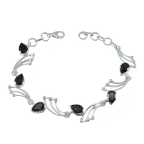 Riyo Desirable 925 Sterling Silver Bracelet For Girl Smoky Quartz Bracelet Prong Setting Bracelet with Fish Hook Link Charm Bracelet L Size 6-8.5 Inch.