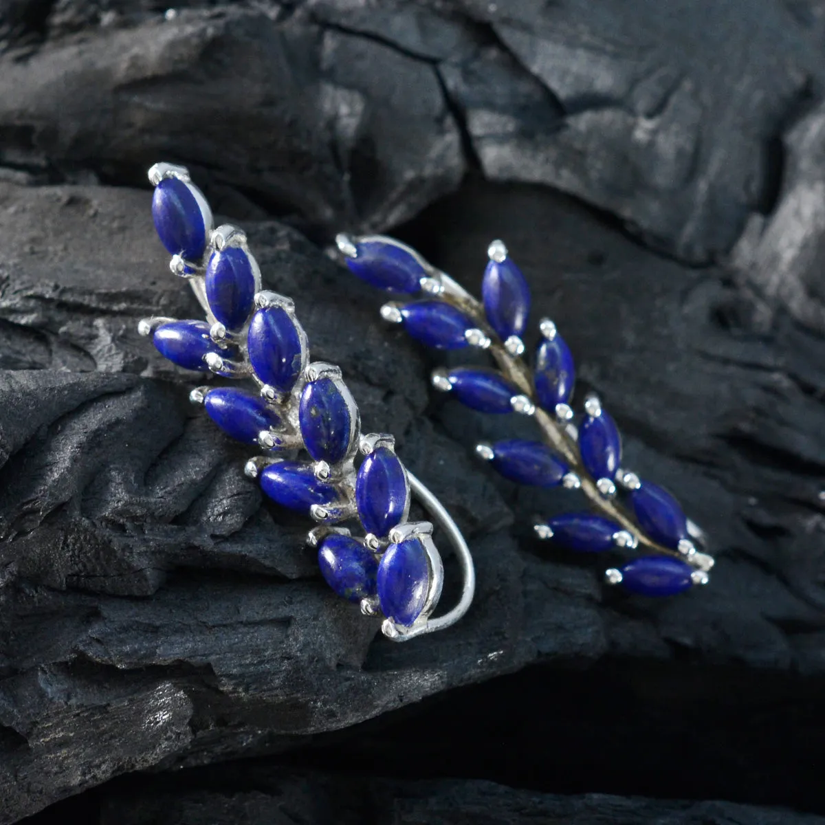 Riyo Exquisite 925 Sterling Silver Earring For Femme Lapis Lazuli Earring Bezel Setting Blue Earring Ear Cuff Earring