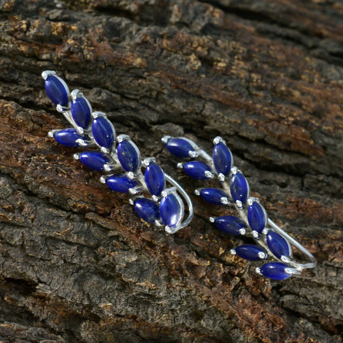 Riyo Exquisite 925 Sterling Silver Earring For Femme Lapis Lazuli Earring Bezel Setting Blue Earring Ear Cuff Earring