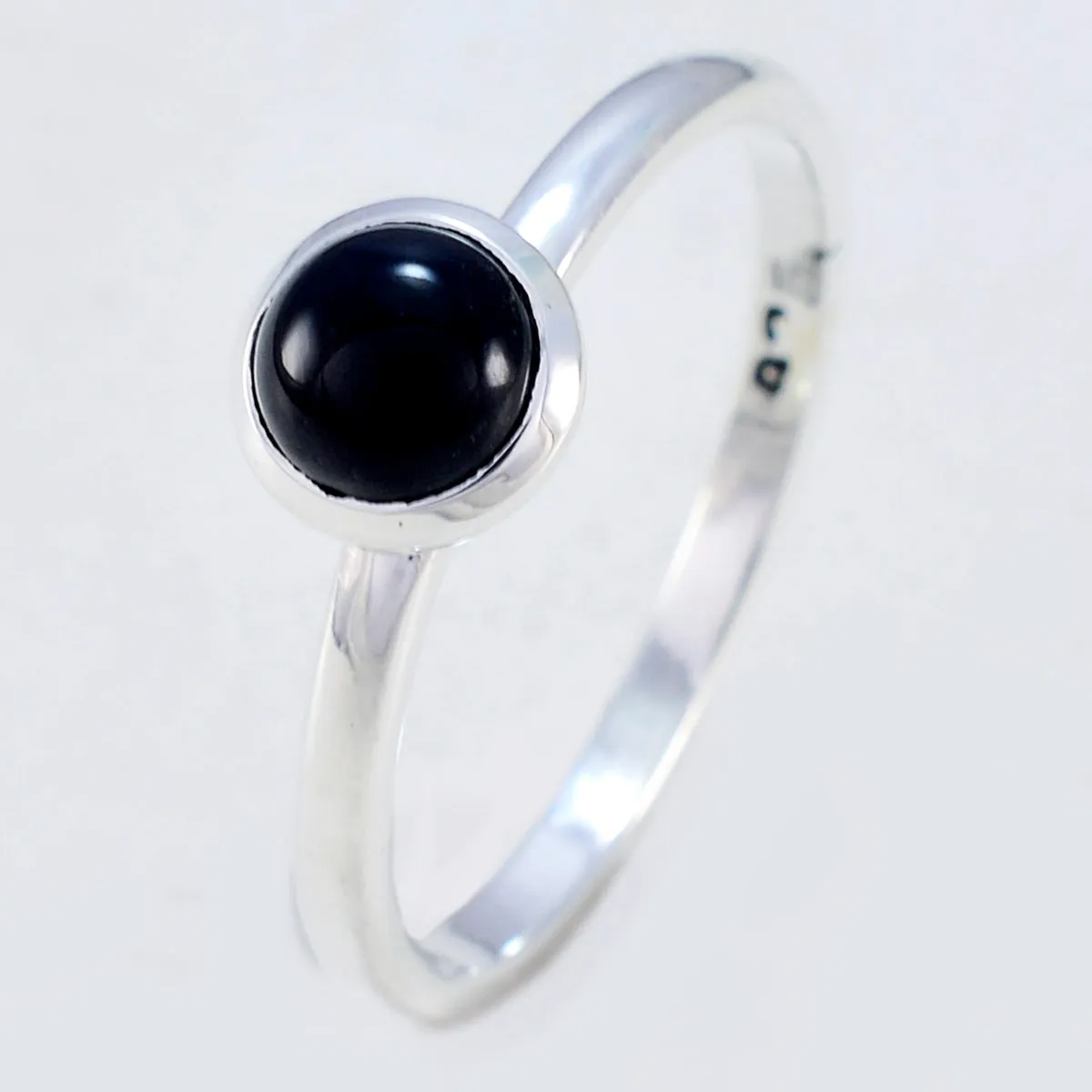 Riyo Fascinating Gemstones Black Onyx Solid Silver Rings Initial