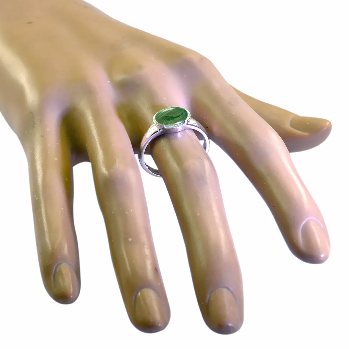 Riyo Fascinating Gemstones Malachite Solid Silver Rings Wood Jewelry