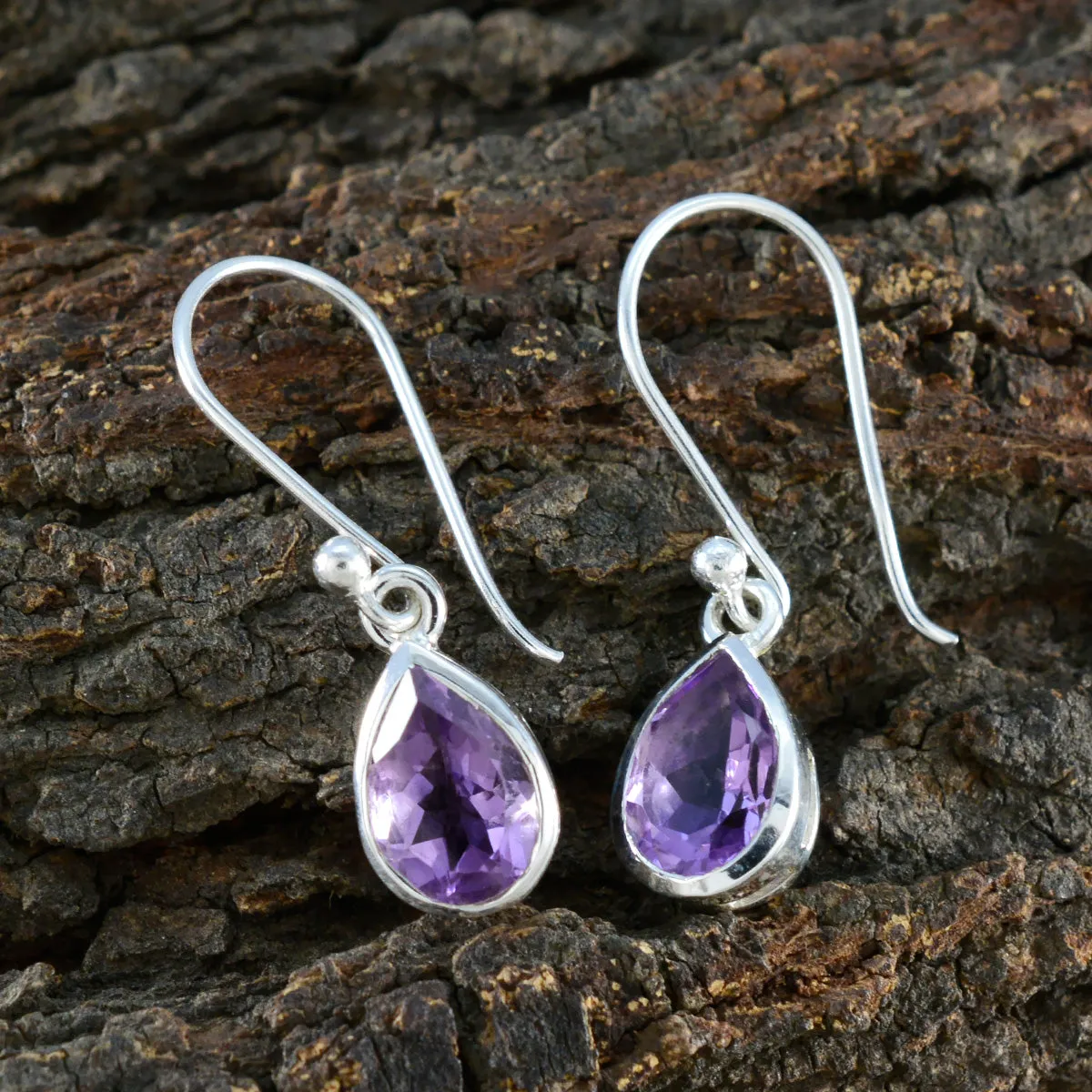 Riyo Fit Sterling Silver Earring For Demoiselle Amethyst Earring Bezel Setting Purple Earring Dangle Earring