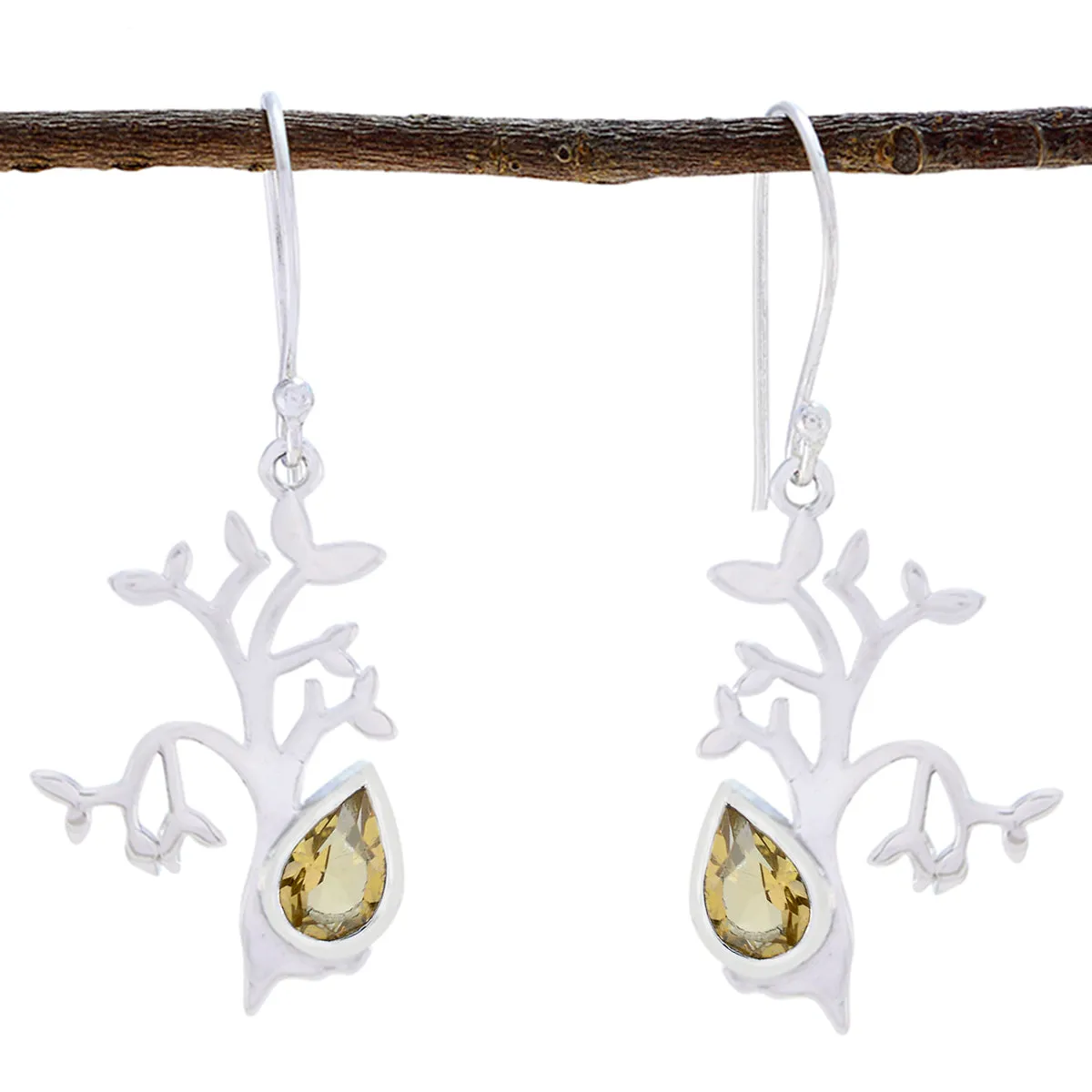 Riyo Genuine Gems Pear Faceted Yellow Citrine Silver Earrings gift for friend