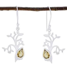 Riyo Genuine Gems Pear Faceted Yellow Citrine Silver Earrings gift for friend