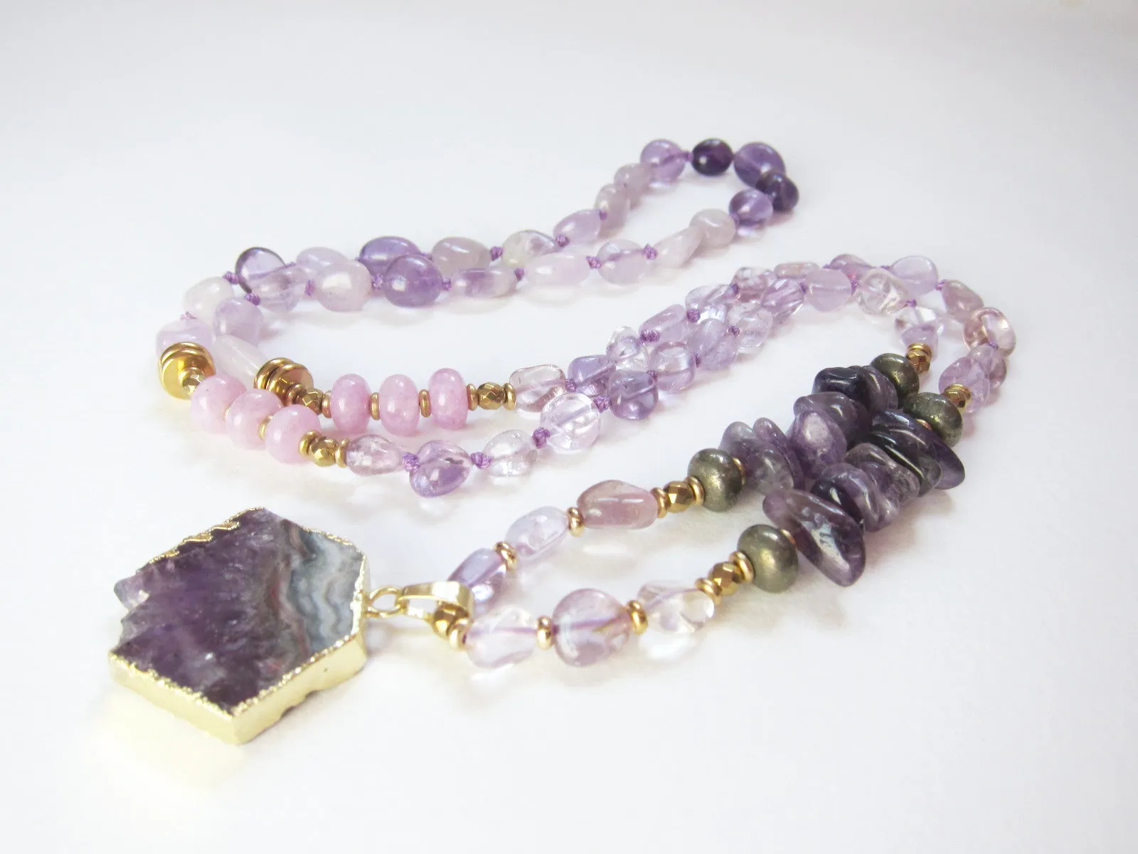 SALE - Bohemian Amethyst, Ametrine, Lavender Quartz in Amethyst Stalactite Pendant Necklace - Root Chakra