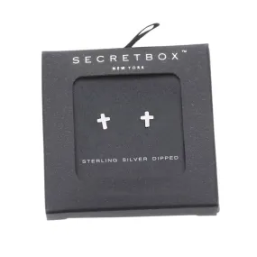 Secret Box Sterling Silver Dipped Metal Cross Stud Earrings