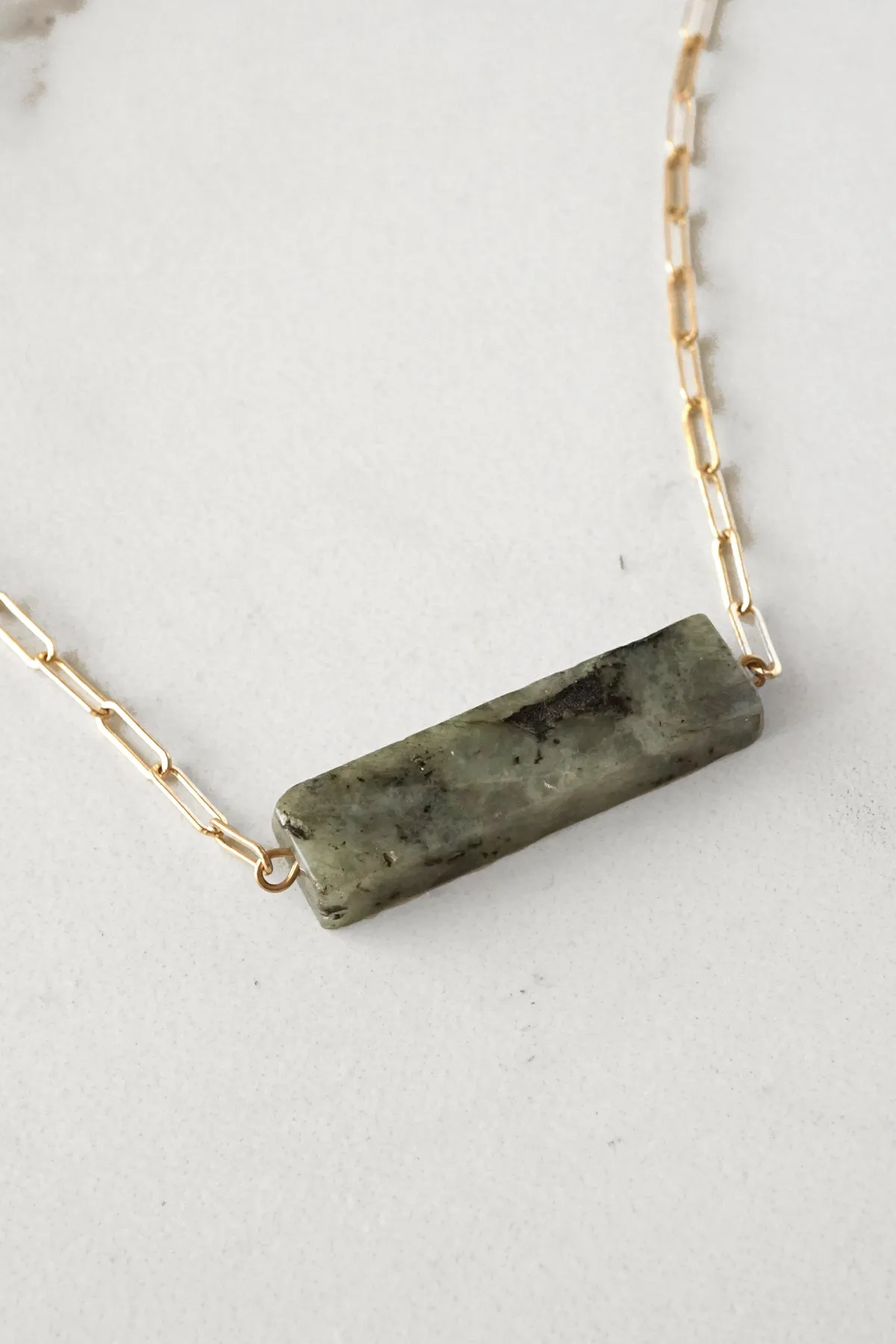 Semi Precious Gray Bar Minimal Gold Tone Necklace