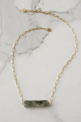 Semi Precious Gray Bar Minimal Gold Tone Necklace