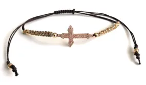 Sideways Cross Bracelet, Gold Cross Macrame Bracelet, Catholic Wearable Gifts, Religious Jewelry, Crucifix Charm, Friendship Cross Bracelet