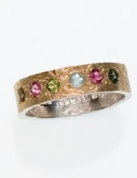 Silver and gold 9kt ring set with tourmalines. Favorite  ring for woman