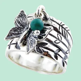 Silver Charms ring for woman Butterfly, turquoise.