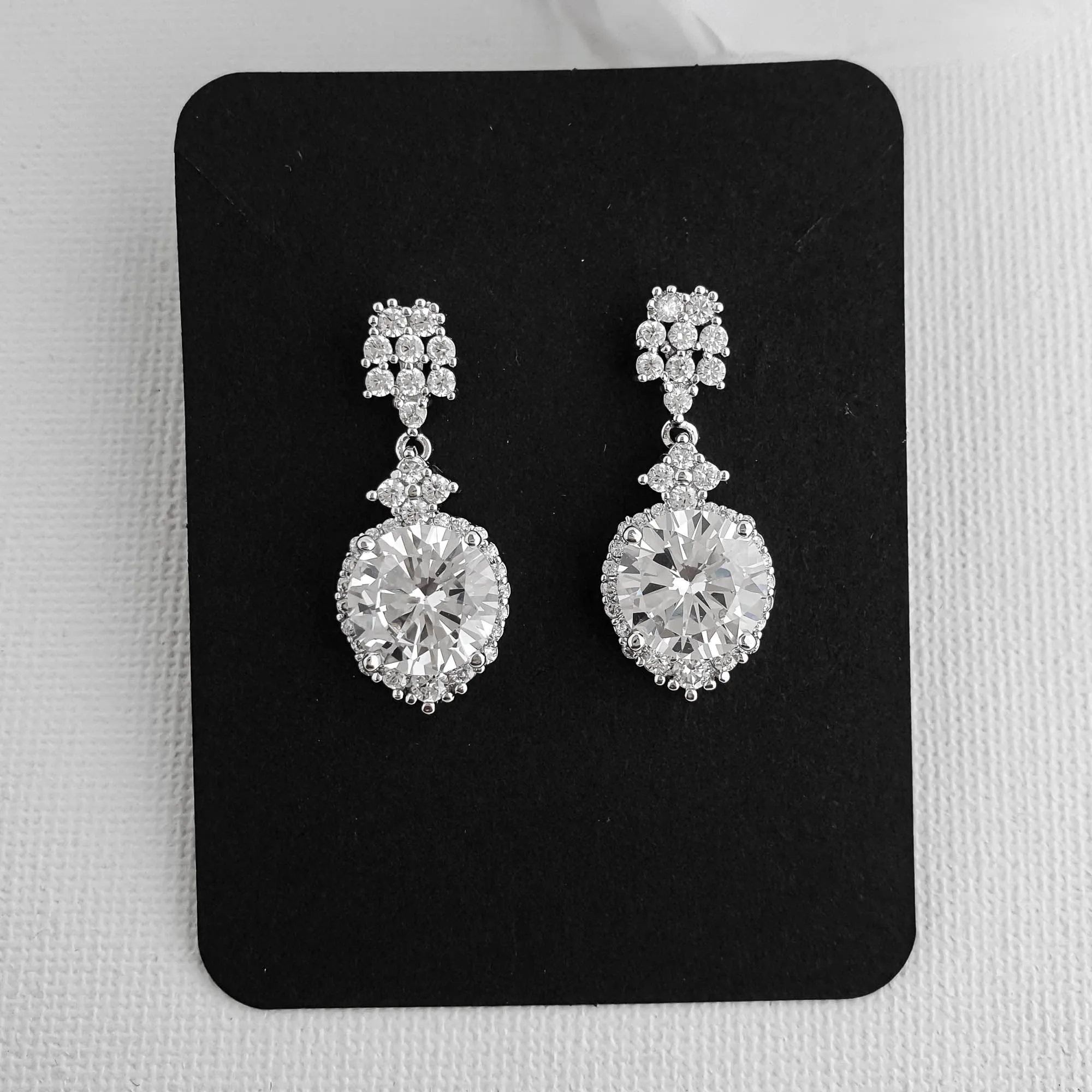 Silver Drop Earrings for Brides and Wedding Guests-Mandy