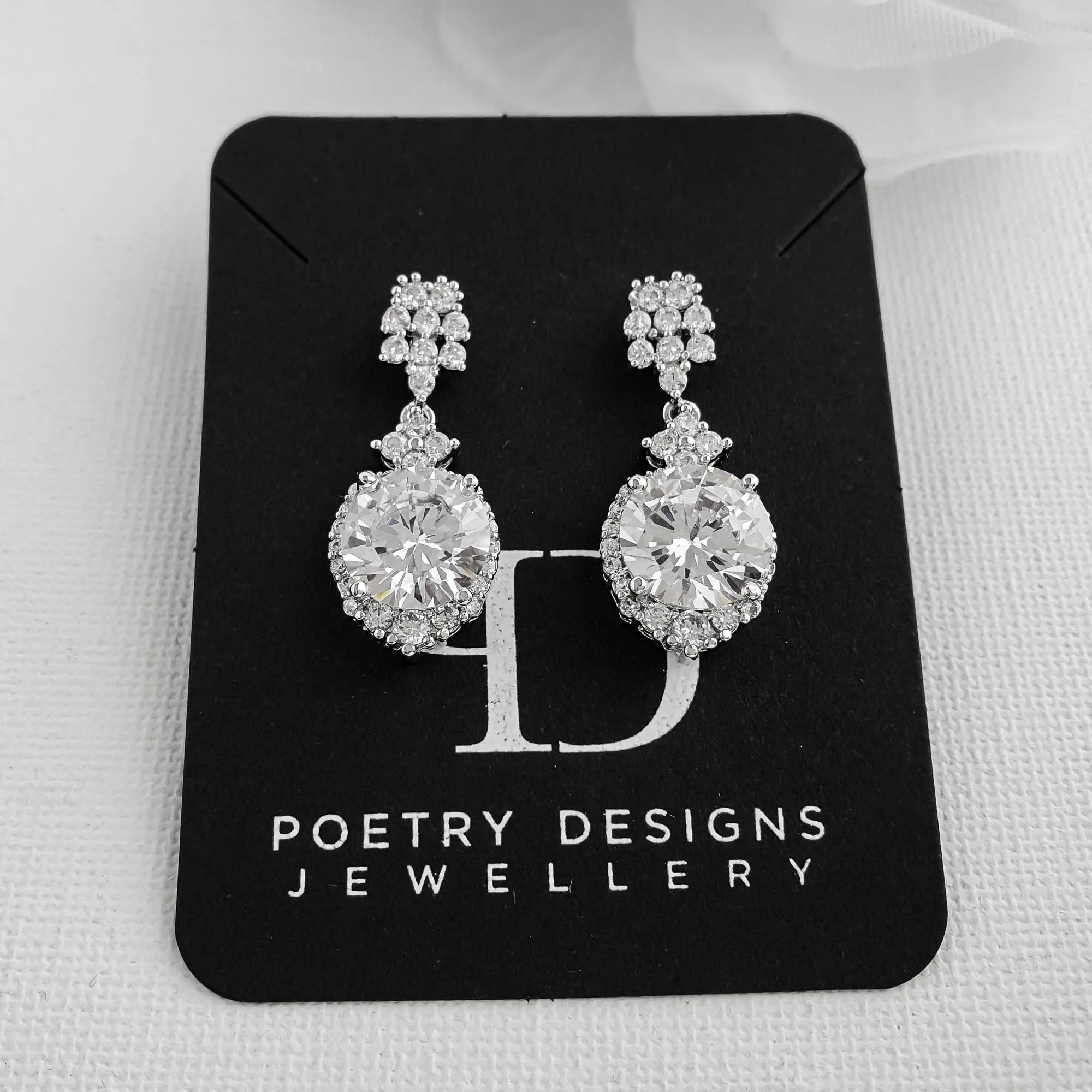 Silver Drop Earrings for Brides and Wedding Guests-Mandy