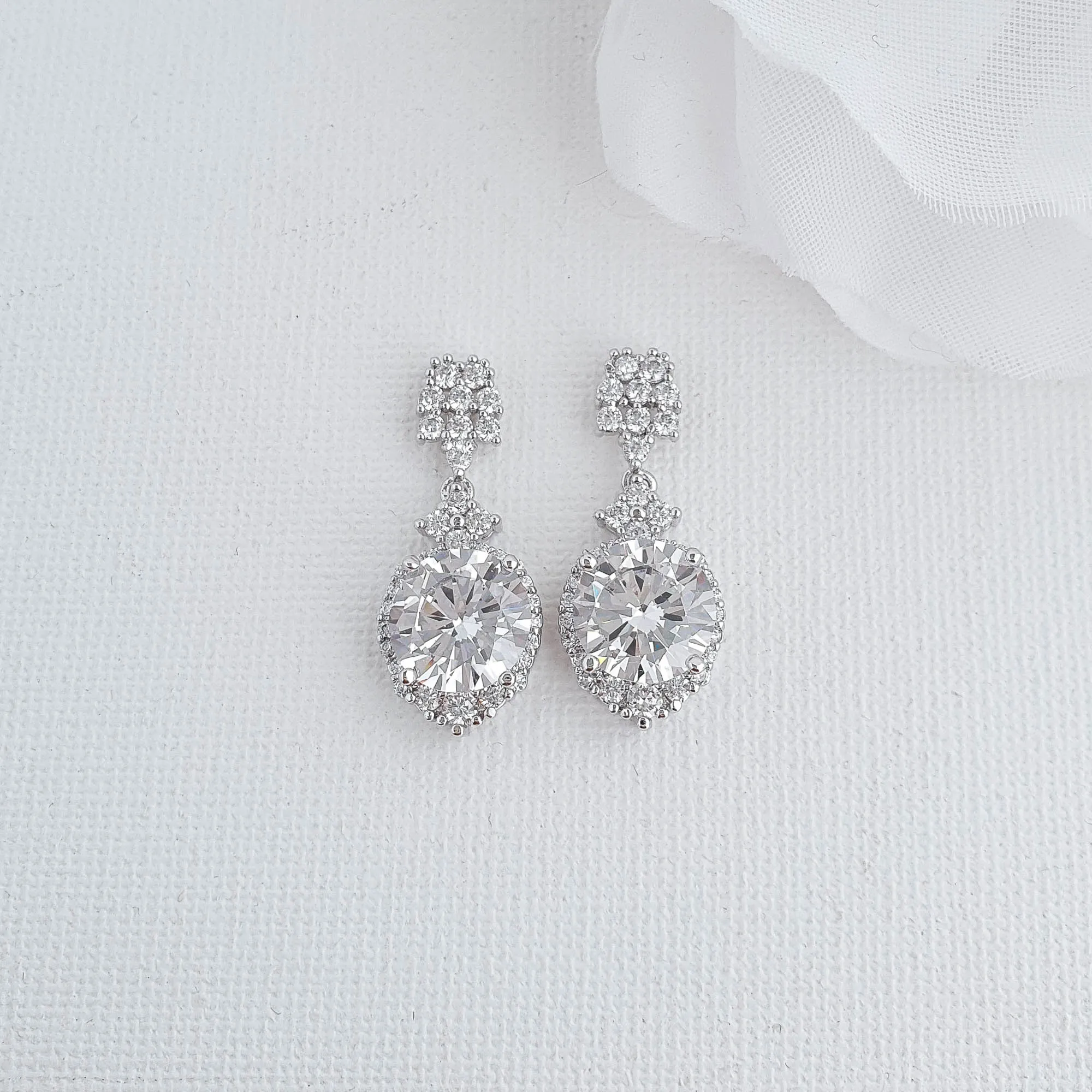 Silver Drop Earrings for Brides and Wedding Guests-Mandy