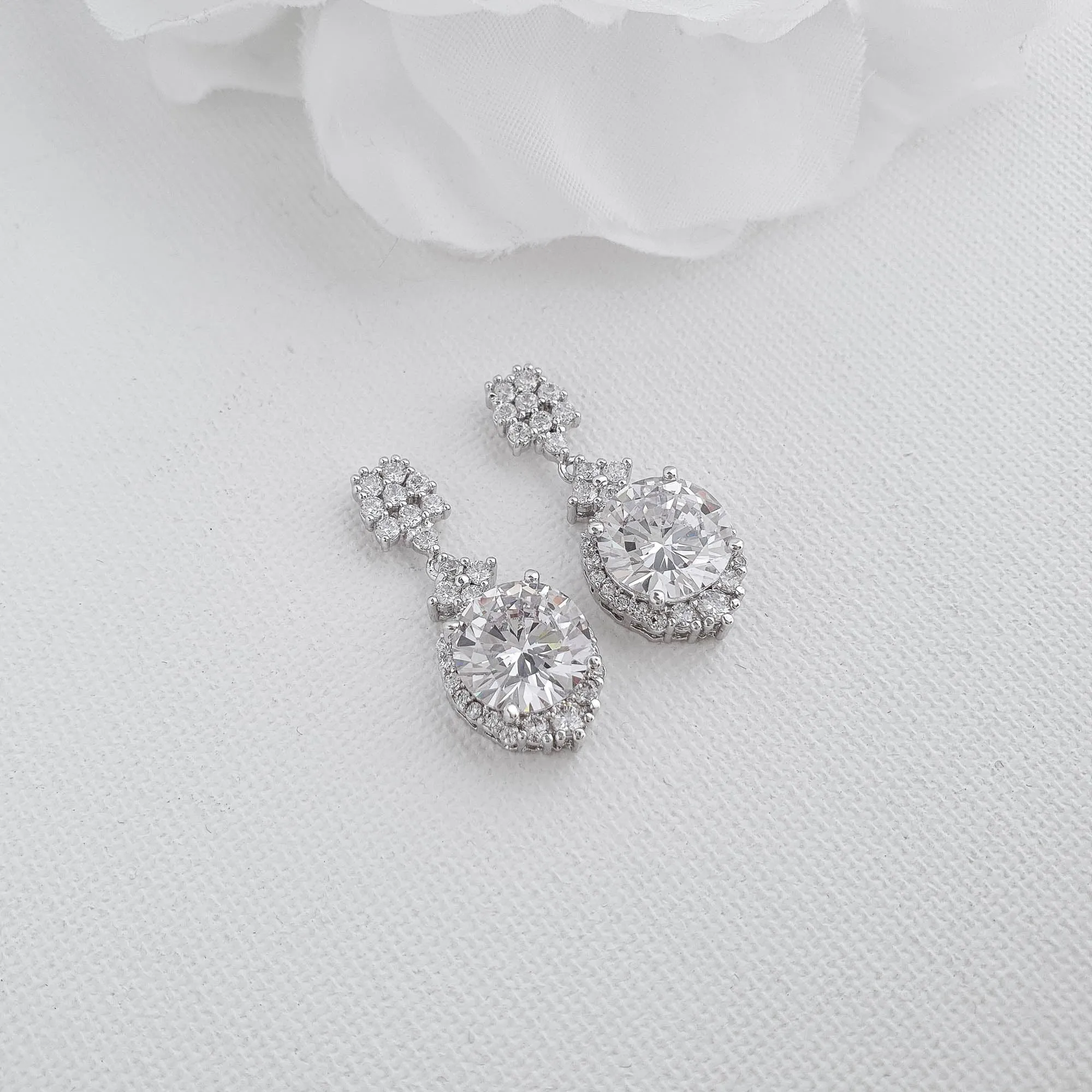 Silver Drop Earrings for Brides and Wedding Guests-Mandy