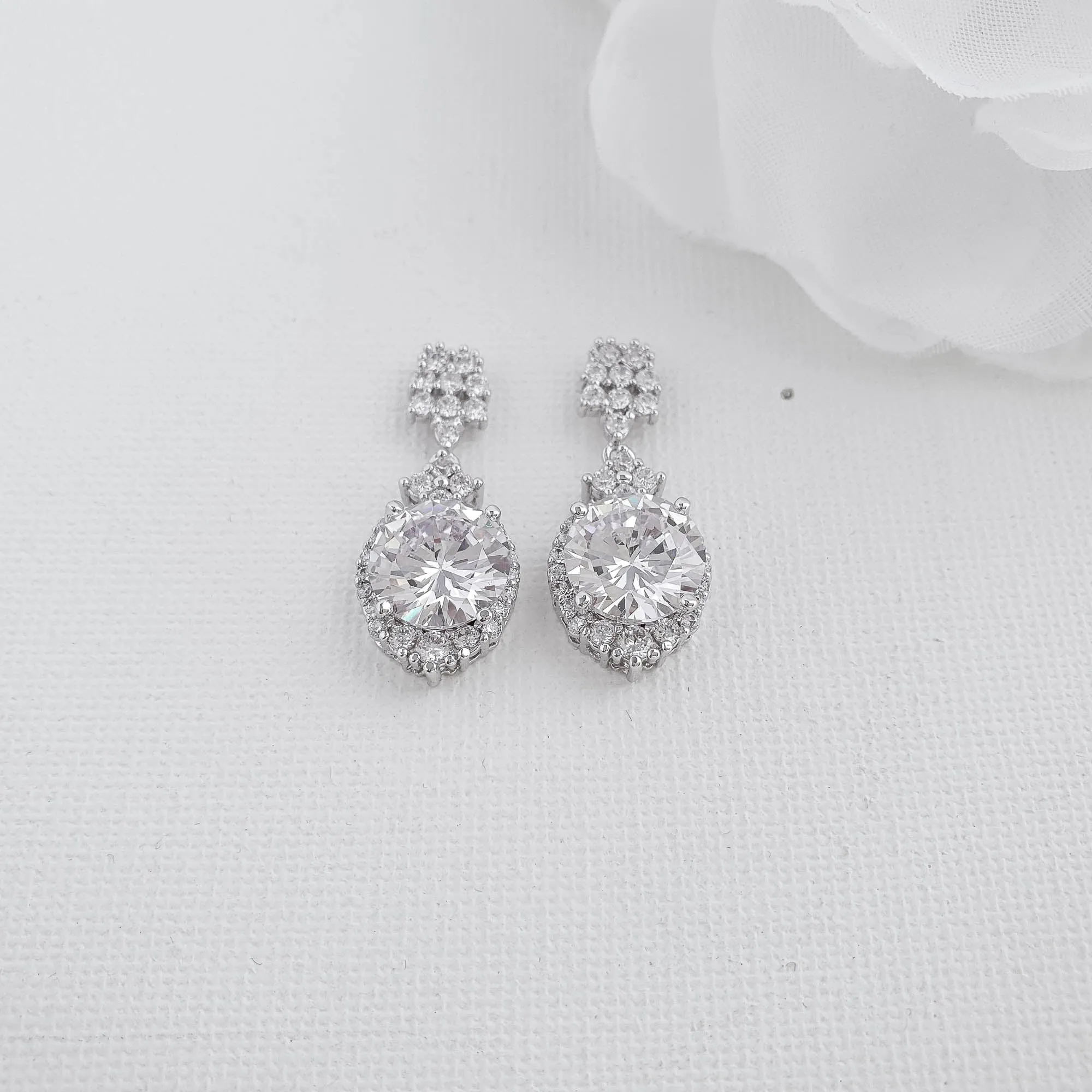 Silver Drop Earrings for Brides and Wedding Guests-Mandy