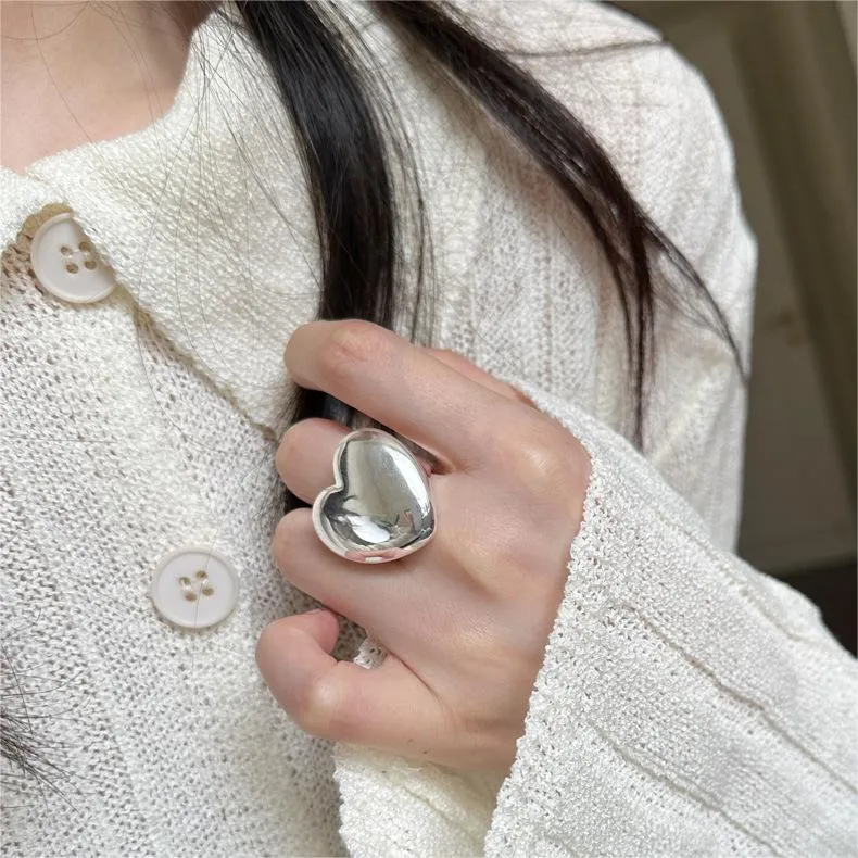 Silver Polished Heart Plain Ring