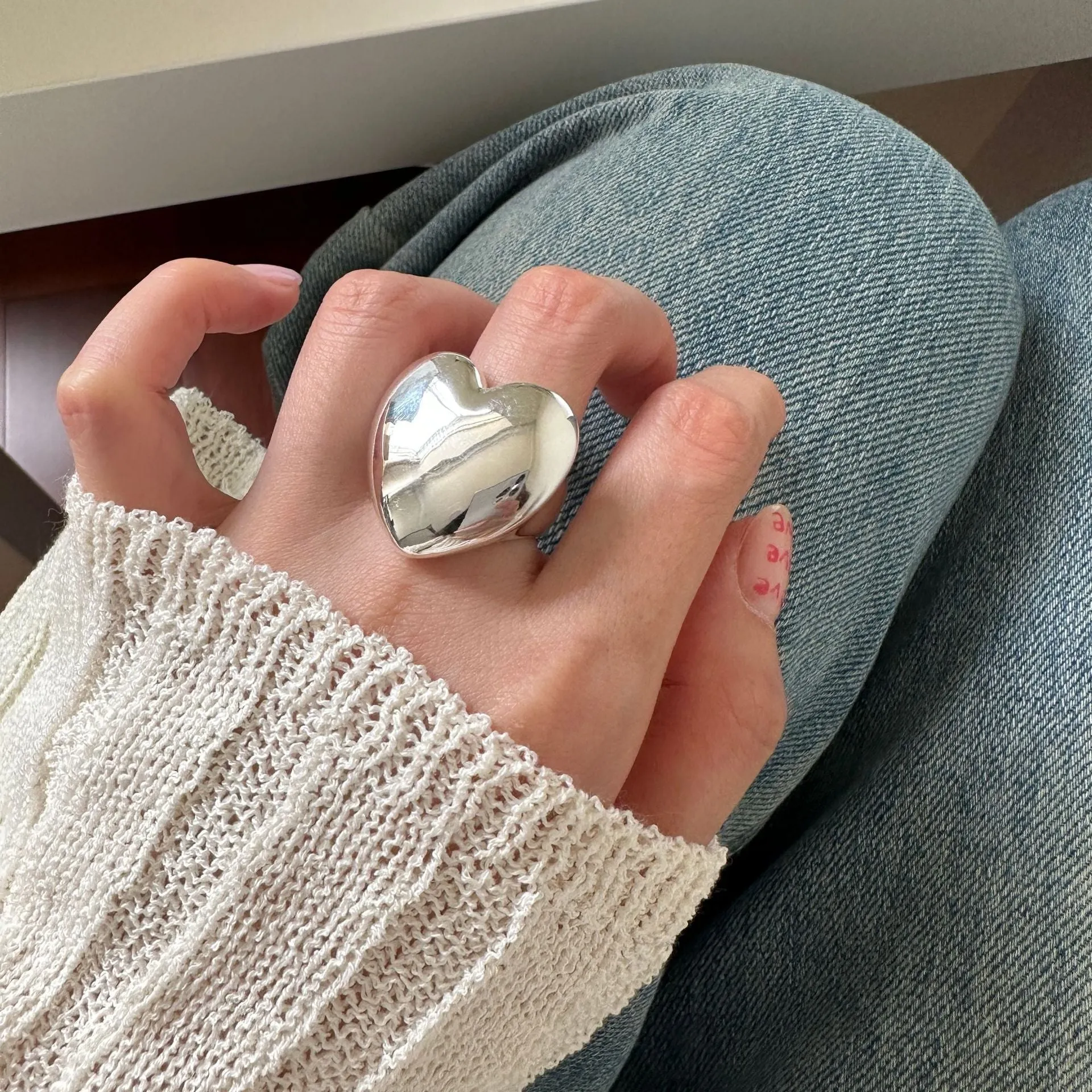 Silver Polished Heart Plain Ring