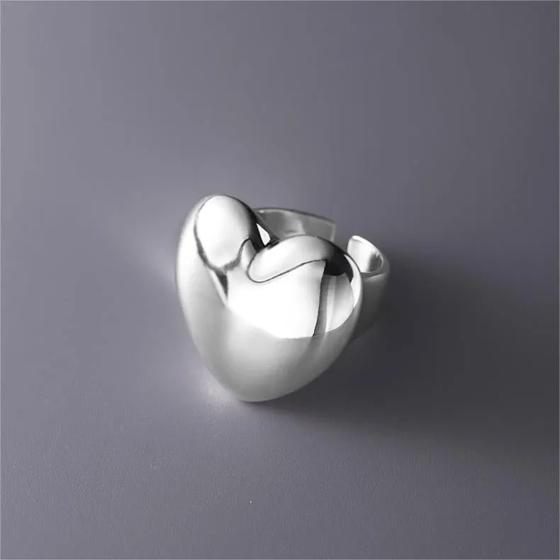 Silver Polished Heart Plain Ring