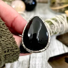 Size 6.5 Natural Black Obsidian Crystal Ring in Fine Silver / Foxlark Collection - One of a Kind