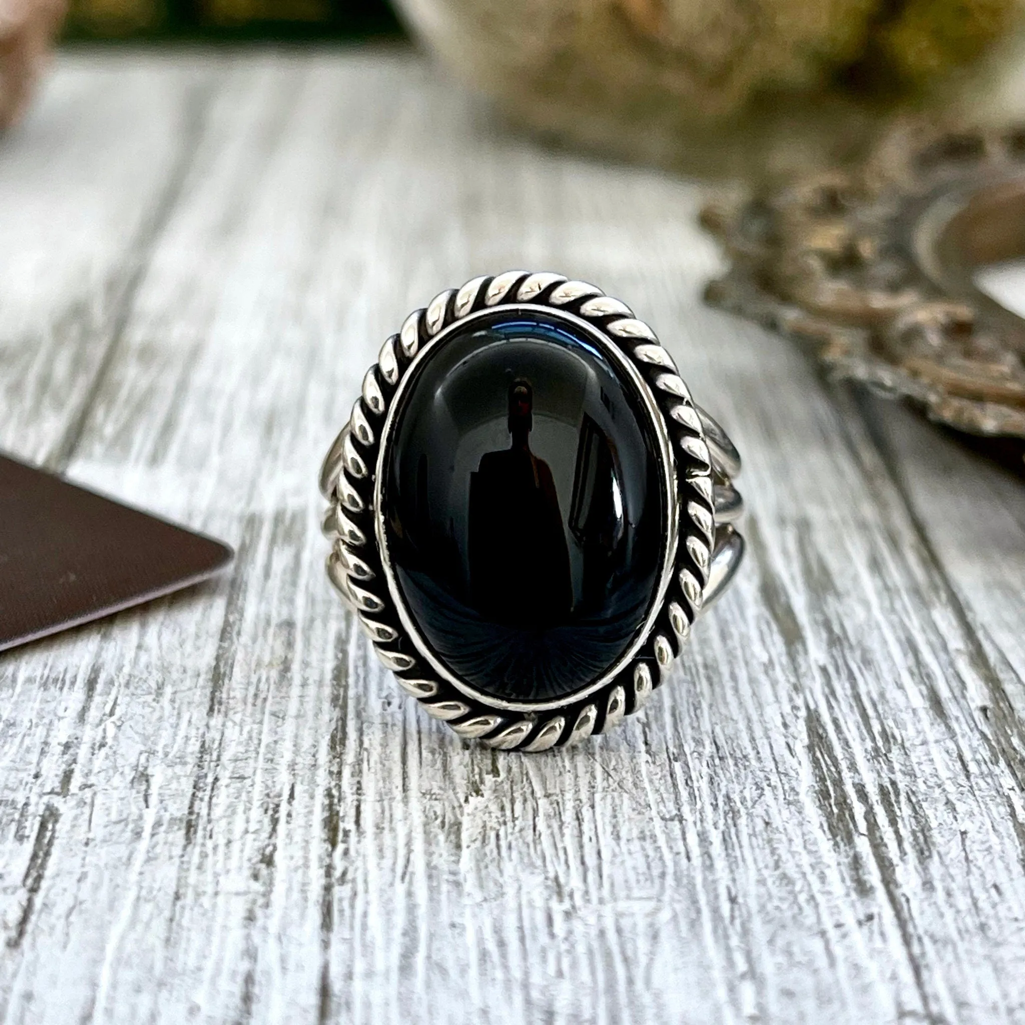 Size 8 9 10 Black Onyx Statement Ring Set in Sterling Silver / Curated by FOXLARK Collection