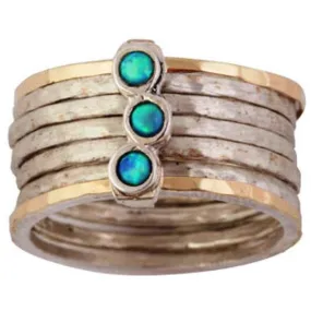 stack ring ,  silver ring  and gold , ring for woman ,  blue opales rings