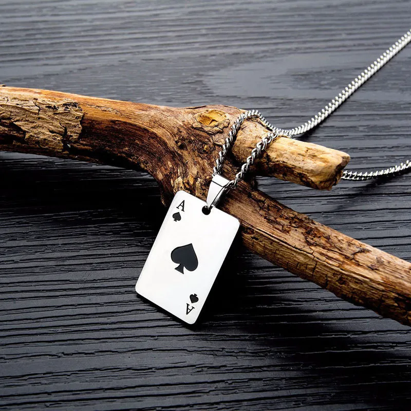 Stainless Steel Ace of Spades Playing Card Pendant