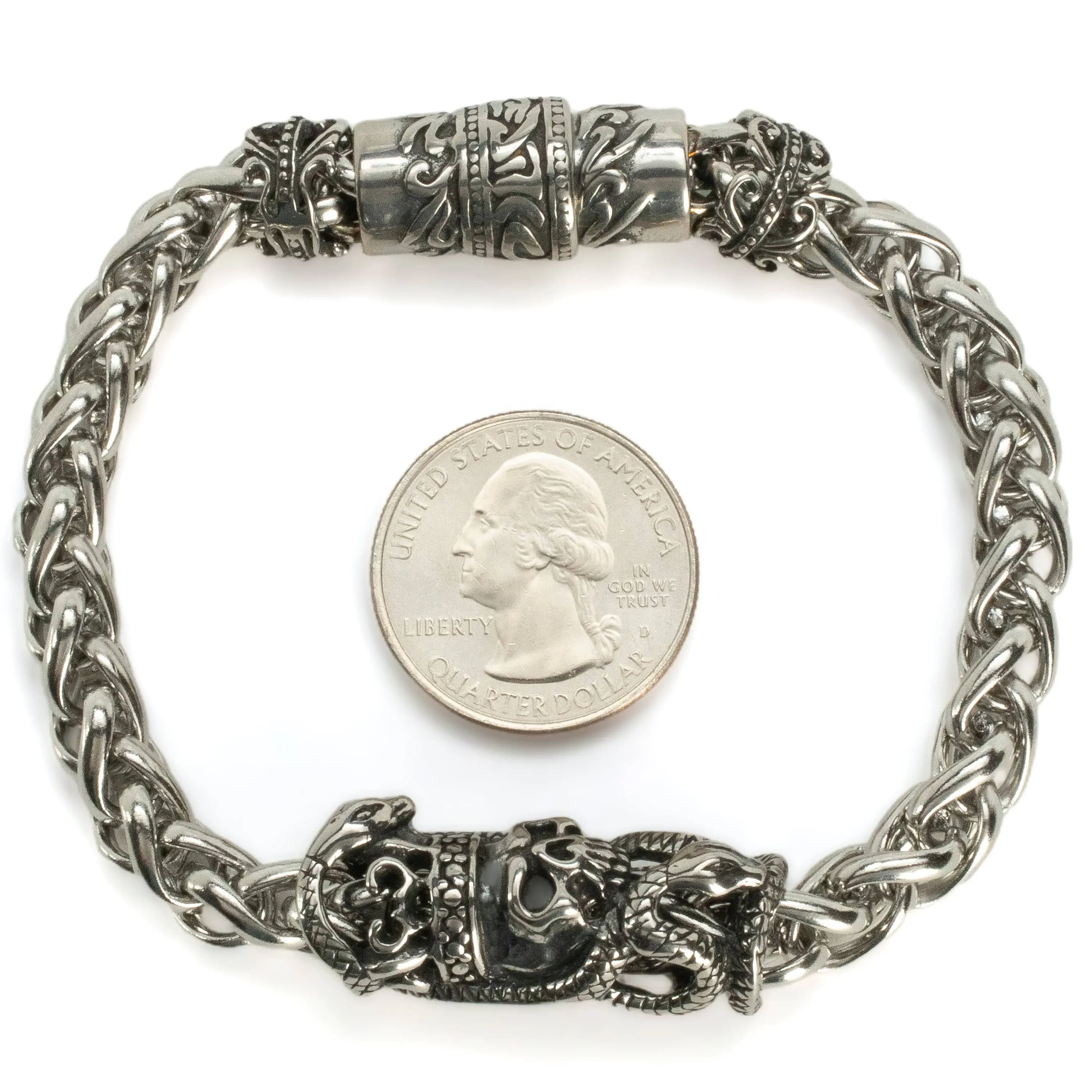 Stainless Steel Bracelet with Skulls and Snakes