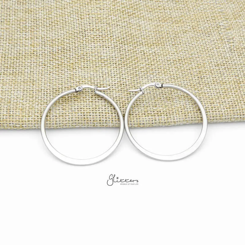 Stainless Steel Plain Flat Hoop Earrings - Silver