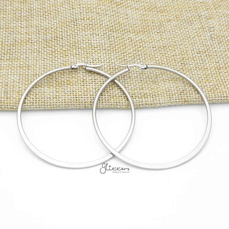 Stainless Steel Plain Flat Hoop Earrings - Silver